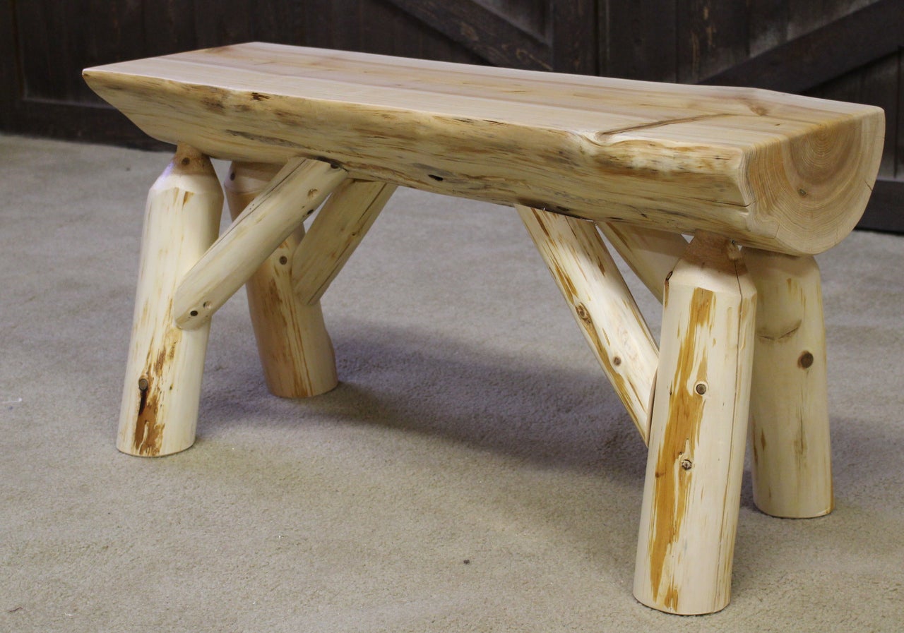 Cedar Hand Peeled Half Log Benches