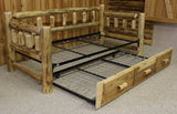 Rustic cedar log day bed with wooden frame and natural finish