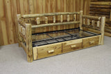 Rustic cedar log day bed with wooden frame and natural finish