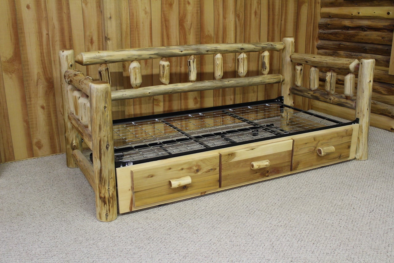 Cedar Hand Peeled Log Day Bed