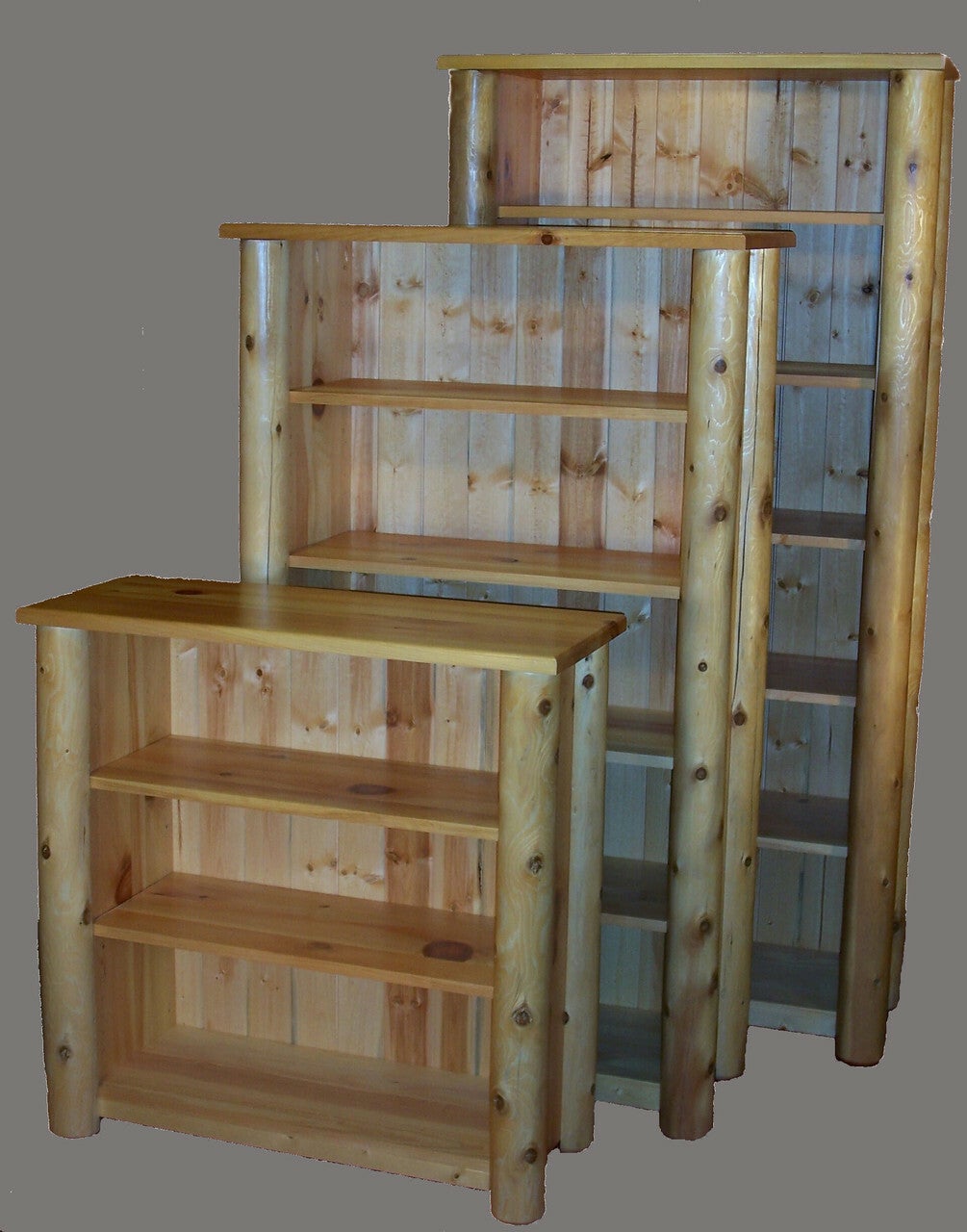 Cedar Log Bookcases with Adjustable Shelves