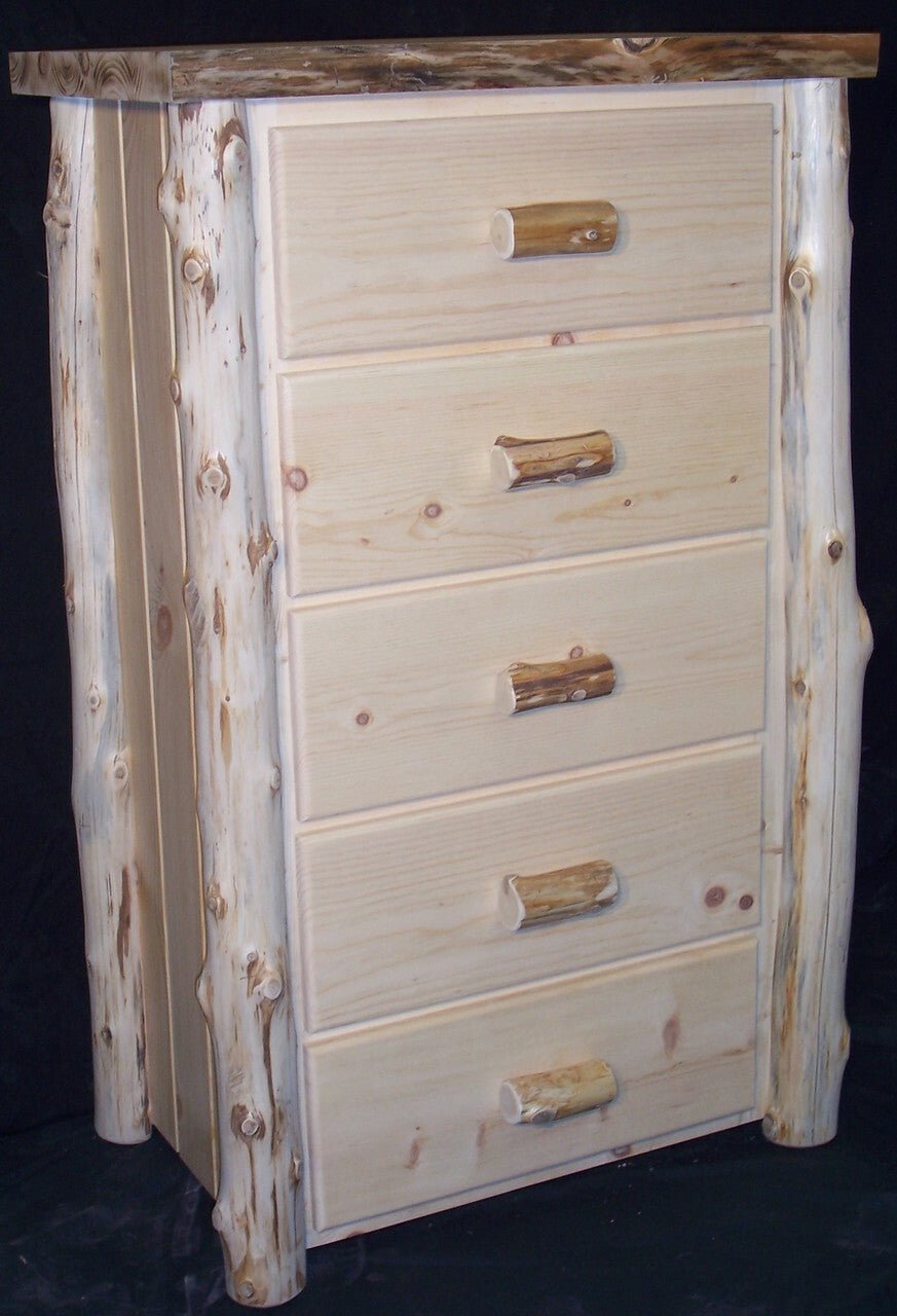 Frontier Hand Peeled Cedar Log 5 Drawer Chest