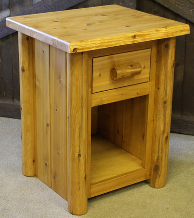 Hand Hewn Cedar Log 1 Drawer Night Stand