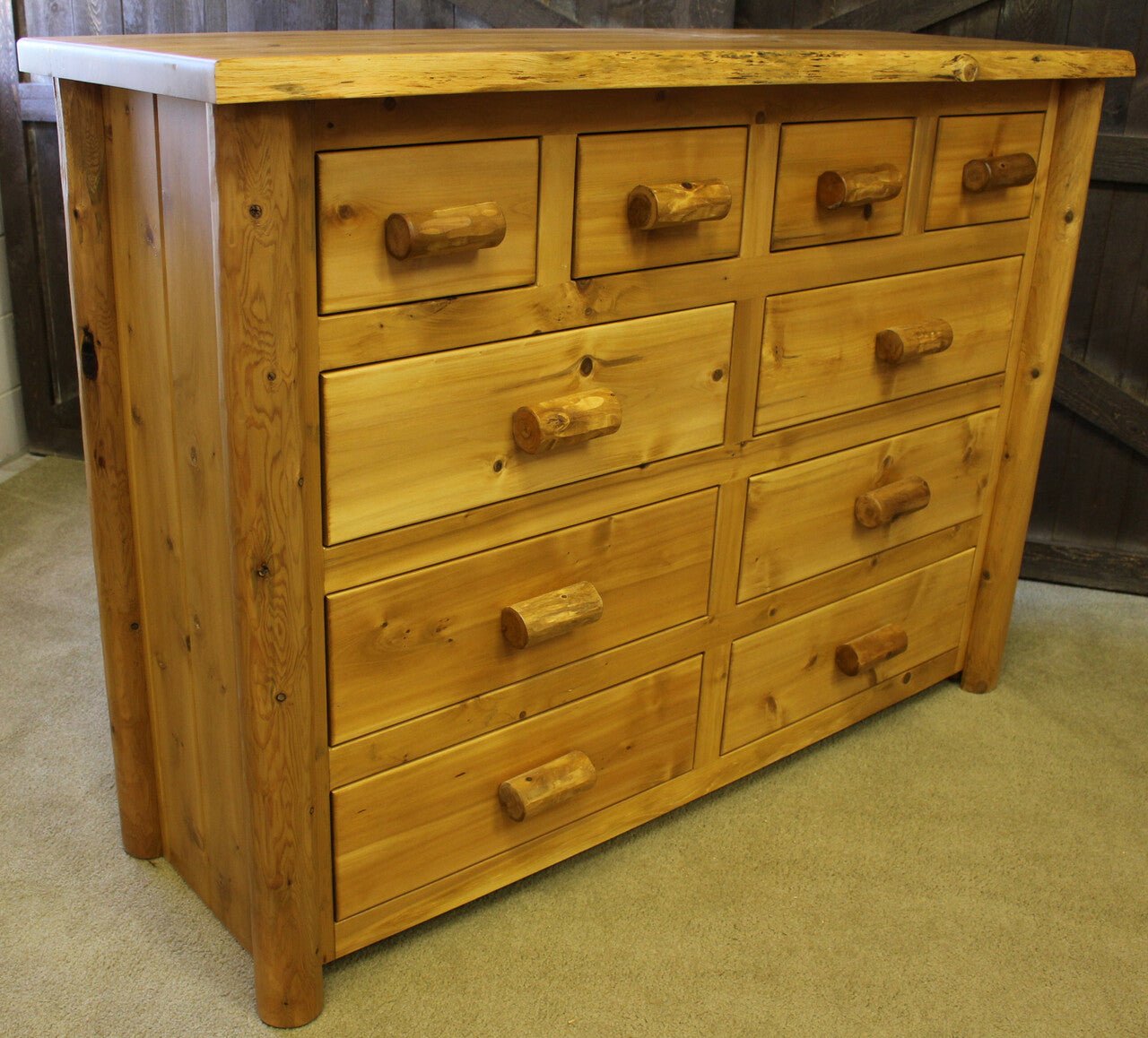 Hand Hewn Cedar Log 10 Drawer Dresser