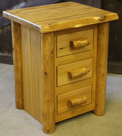 Hand Hewn Cedar Log 3 Drawer Night Stand