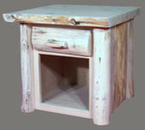 Hand peeled cedar log night stand with 1 drawer for rustic or cabin bedroom décor