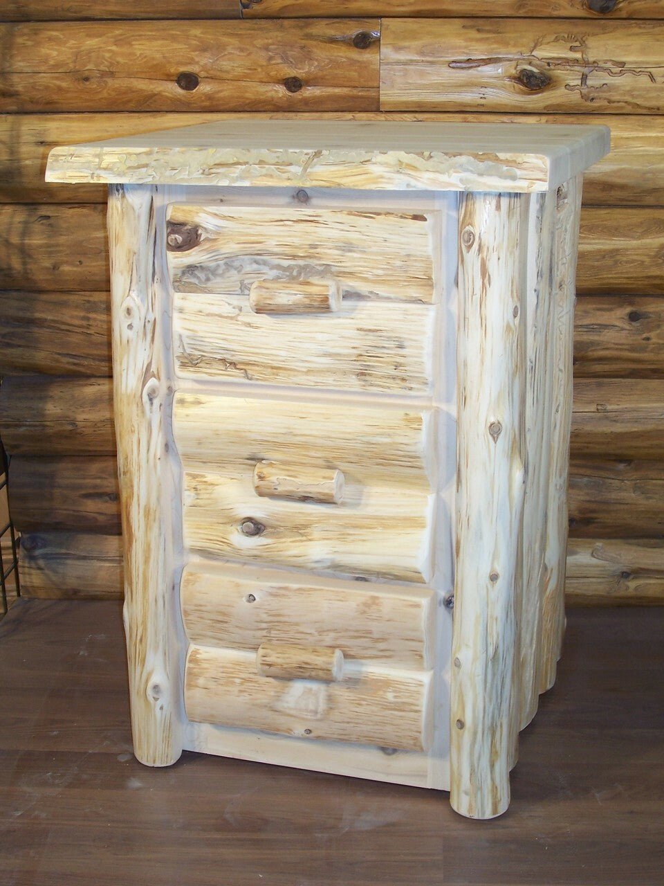 Hand Peeled Cedar Log 3 Drawer Night Stand