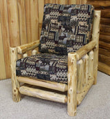 Hidden Lake hand peeled cedar log lounge chair with rustic wood finish and natural log design for cabin-style seating