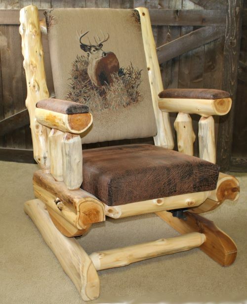 Hand Peeled Cedar Log Rocker with Cushion