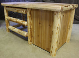 Rustic hand peeled pedestal desk made from natural wood logs for cabin or home office