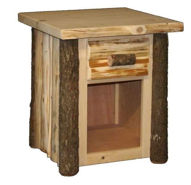 Hickory & Hand Peeled Cedar Log 1 Drawer Night Stand