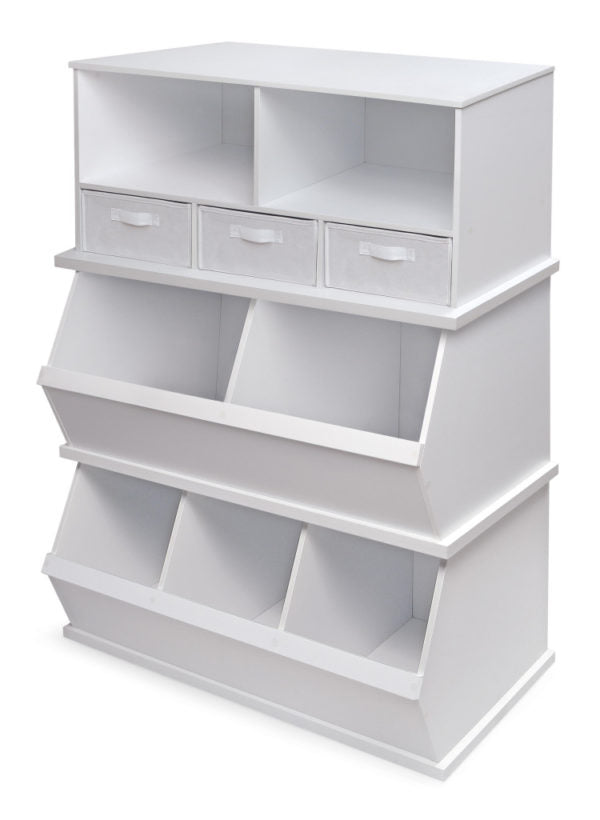 Stackable Shelf Storage Cubby with Three Baskets – Durable and space-saving organizer for toys, books, and essentials, perfect for kids' rooms and play areas – MonkeyBunks.com.