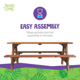 Jack & June adult rectangular wooden picnic table, sturdy outdoor dining table made of natural wood, perfect for patios, gardens, and backyard gatherings