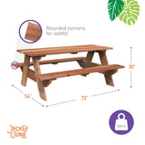 Jack & June adult rectangular wooden picnic table, sturdy outdoor dining table made of natural wood, perfect for patios, gardens, and backyard gatherings