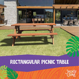 Jack & June adult rectangular wooden picnic table, sturdy outdoor dining table made of natural wood, perfect for patios, gardens, and backyard gatherings