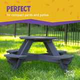 Jack & June kids circular cedar picnic table, durable outdoor seating for children, natural wood finish ideal for backyards and play areas
