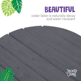 Jack & June kids circular cedar picnic table, durable outdoor seating for children, natural wood finish ideal for backyards and play areas