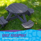 Jack & June kids circular cedar picnic table, durable outdoor seating for children, natural wood finish ideal for backyards and play areas