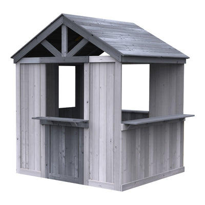 Jack & June wooden outdoor playhouse for kids with windows, door, and porch – ideal backyard play structure for imaginative play.