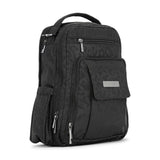 JuJuBe Be Right Back backpack in Black Catwalk print featuring sleek black design, gold hardware, and ergonomic straps for stylish hands-free parenting