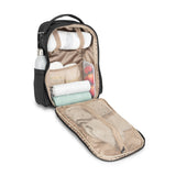 JuJuBe Be Right Back backpack in Black Catwalk print featuring sleek black design, gold hardware, and ergonomic straps for stylish hands-free parenting