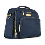 Jujube B.F.F. diaper bag in Indigo Chromatics color, featuring a sleek convertible design with multiple compartments and modern styling for parents on the go.