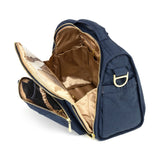 Jujube B.F.F. diaper bag in Indigo Chromatics color, featuring a sleek convertible design with multiple compartments and modern styling for parents on the go.