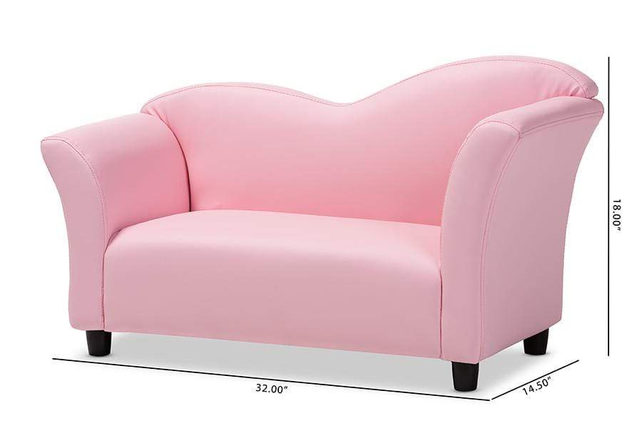 Felice Modern and Contemporary Pink Faux Leather Kids 2-Seater Loveseat