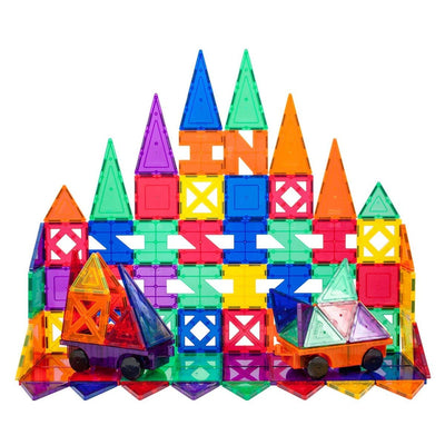 PicassoTiles 82-pc Set Magnetic Blocks Plus 2 Cars