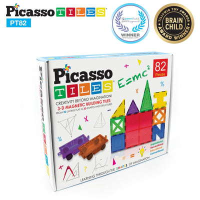 PicassoTiles 82-pc Set Magnetic Blocks Plus 2 Cars