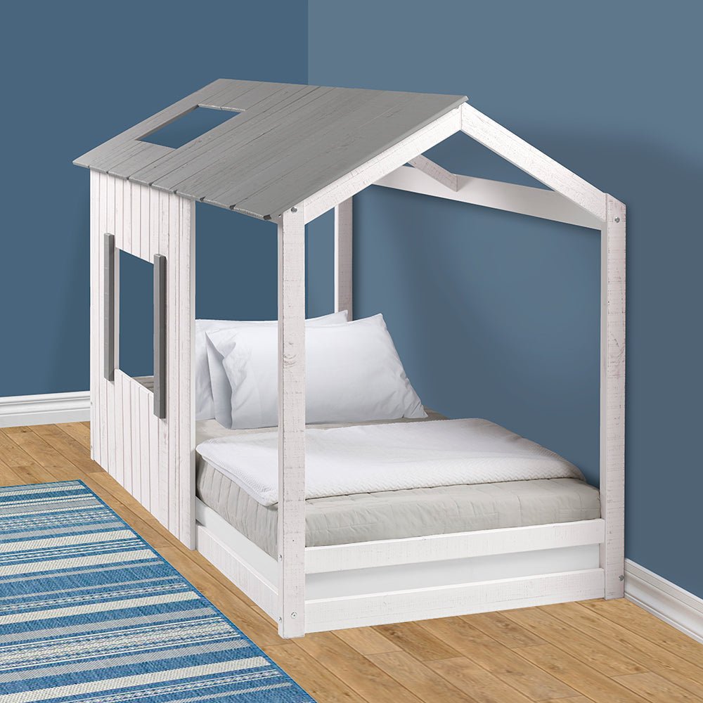 P'Kolino Toddler Kid's House Twin Montessori Floor Bed #color_white
