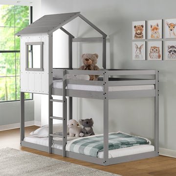 Tree House Bunk Bed – Rustic Dark Grey Wall | Rustic White Wall