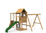 Playstar Ridgeline Silver Playset with 13 fun backyard activities including slide, swings, climbing wall, and monkey bars for kids' outdoor play.