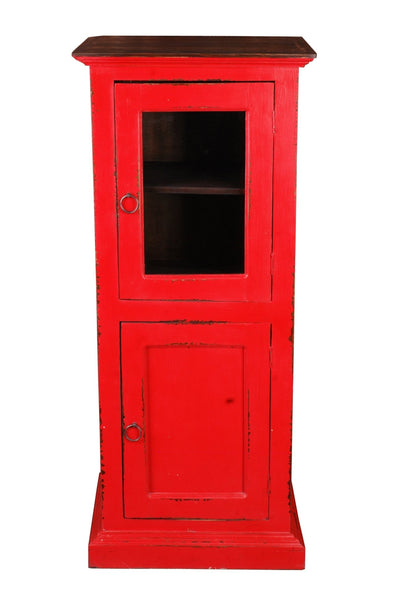 Sunset Trading Cottage Glass Door Storage Cabinet | Distressed Red