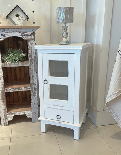 Sunset Trading Cottage One Door End Table | Drawer | Nightstand | Distressed White
