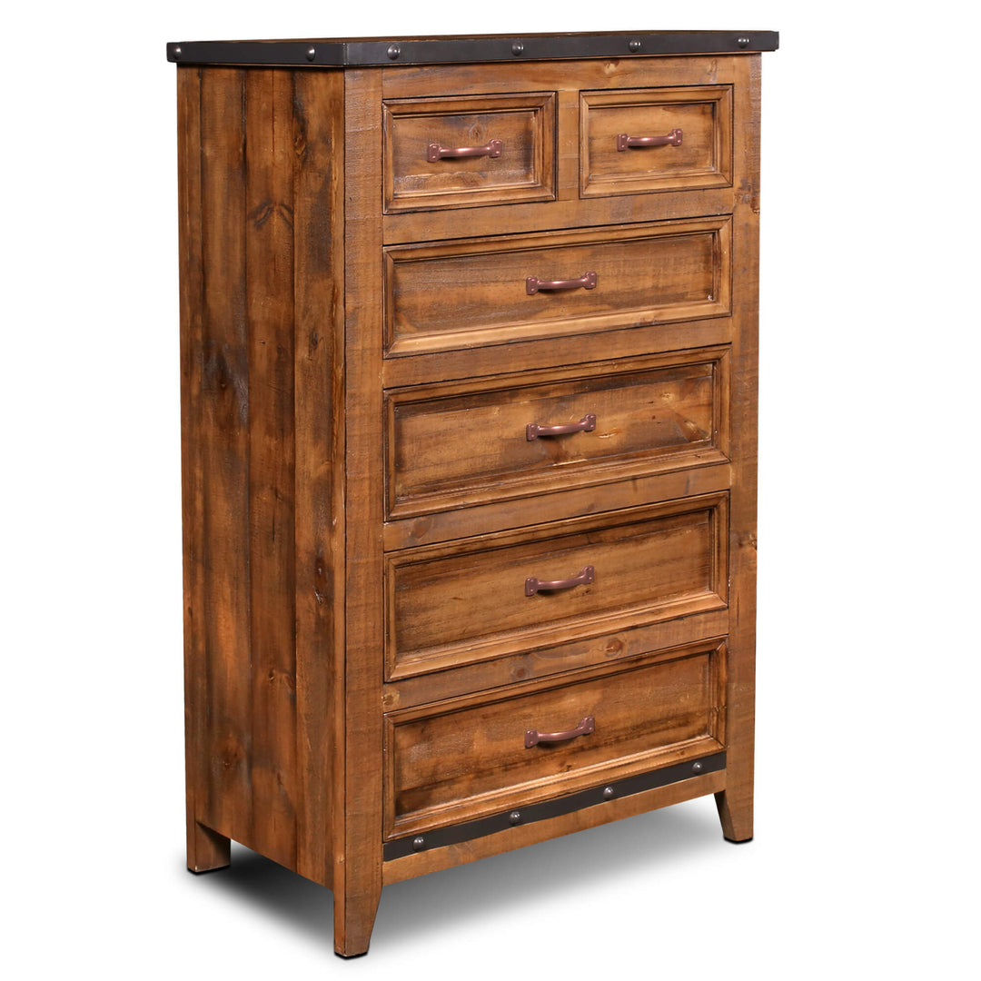 wood dresser with metal accents Sunset Trading Rustic City 6 Drawer Chest – Monkey Bunks