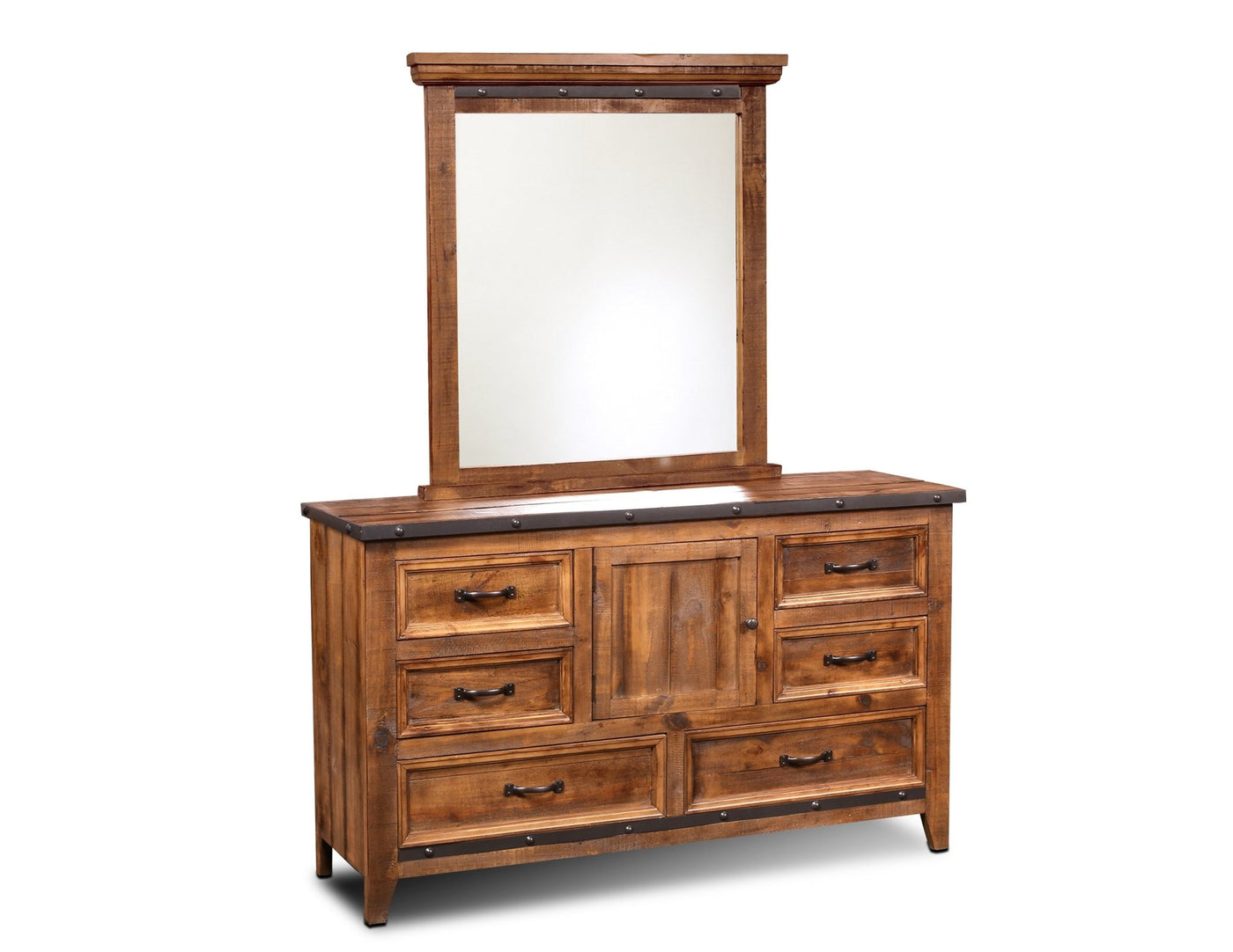 Sunset Trading Rustic City Dresser with Mirror| 6 Drawers| Storage Cabinet