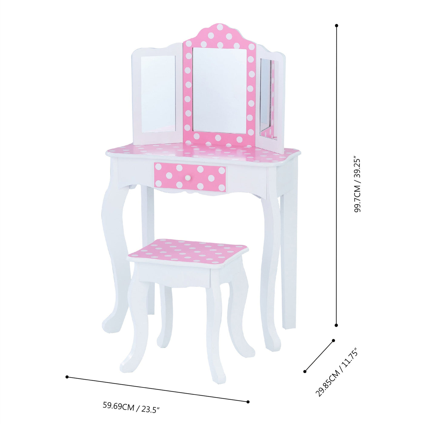 Fantasy Fields Gisele Polka Dot Prints Play Vanity Set with LED Mirror Light, Pink/White