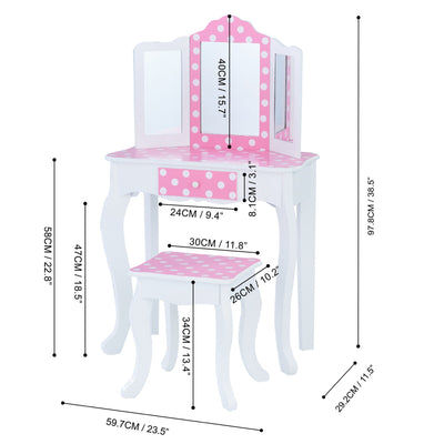 Fantasy Fields Gisele Polka Dot Prints Play Vanity Set with LED Mirror Light, Pink/White