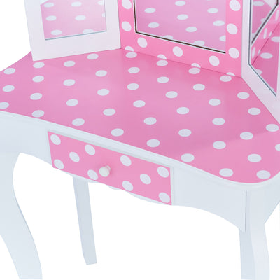 Fantasy Fields Gisele Polka Dot Prints Play Vanity Set with LED Mirror Light, Pink/White