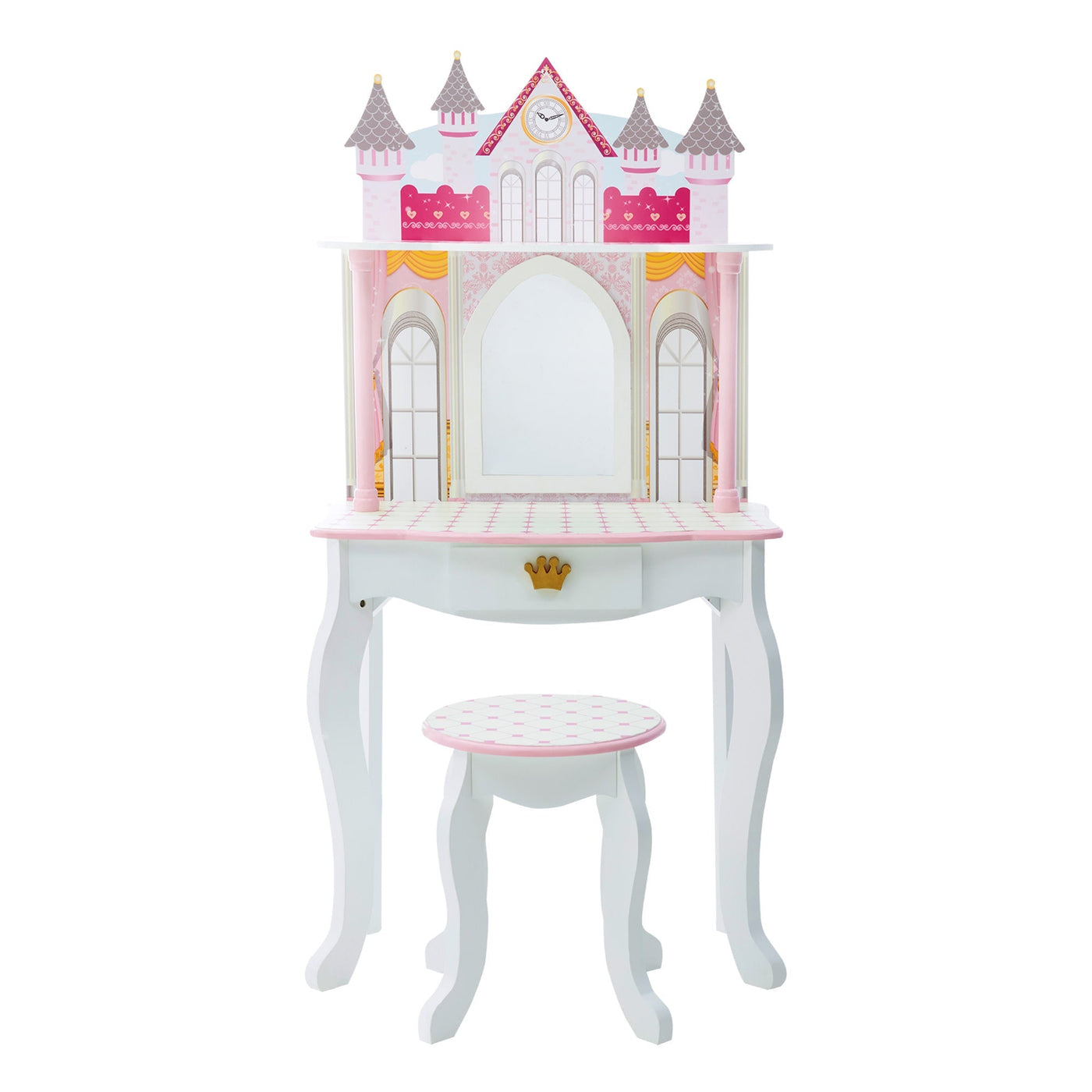 Fantasy Fields Kids Dreamland Castle Vanity Set with Chair and Accessories, White/Pink