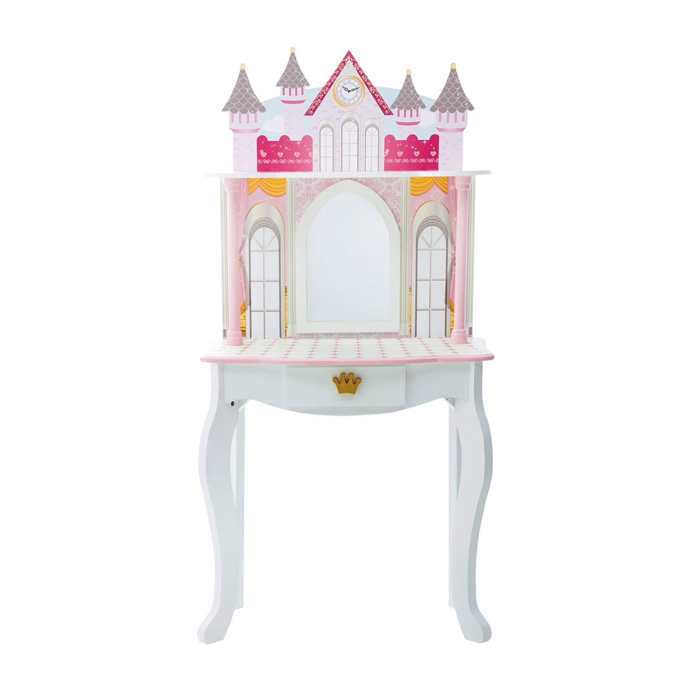 Fantasy Fields Kids Dreamland Castle Vanity Set with Chair and Accessories, White/Pink