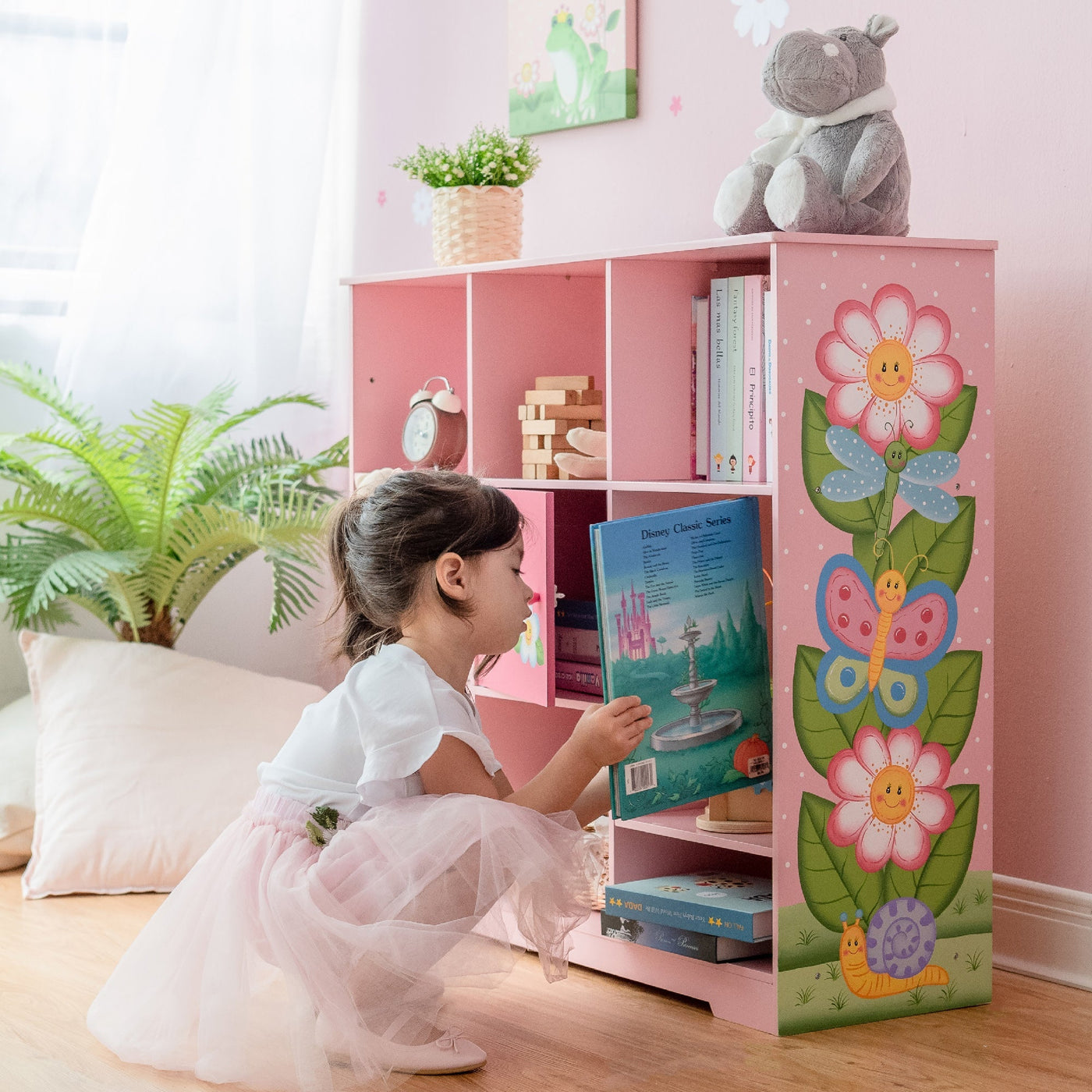 Fantasy Fields Kids Painted Wooden Magic Garden Adjustable Cube Bookshelf, Pink