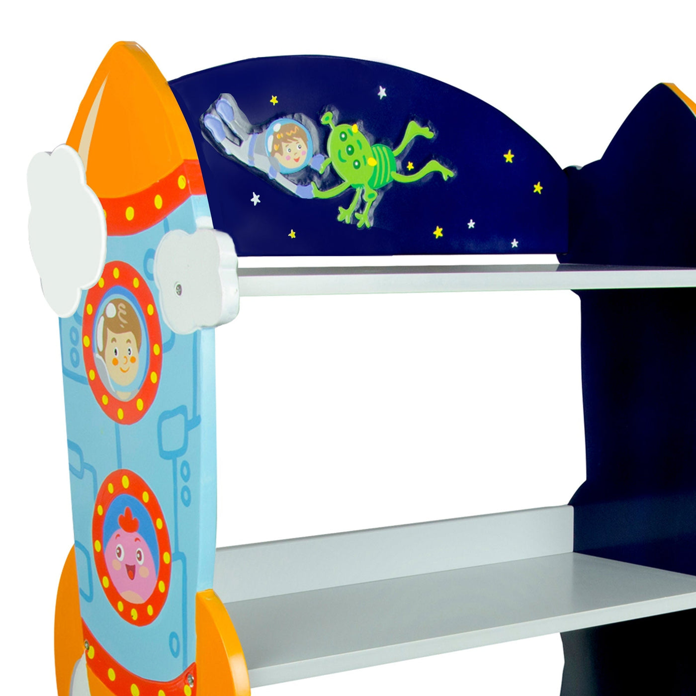 Fantasy Fields Kids Wooden Outer Space Bookshelf with Drawer, Blue