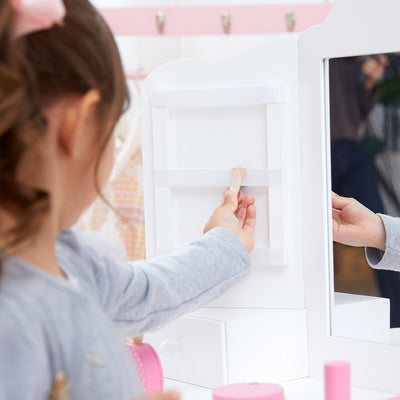 Fantasy Fields Little Princess Anna Vanity Set with Mirror, Drawers, Jewelry Storage, and Stool, White