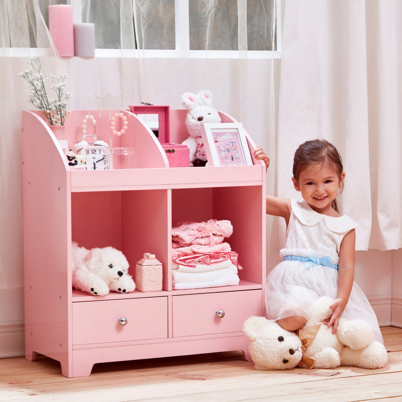 Fantasy Fields Little Princess Cindy 3 Tier Toy Cubby Storage with Drawers, Pink