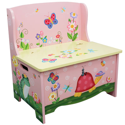 Fantasy Fields Magic Garden Kids Wooden Storage Bench, Pink