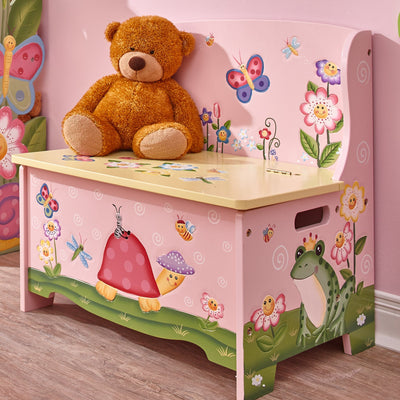 Fantasy Fields Magic Garden Kids Wooden Storage Bench, Pink