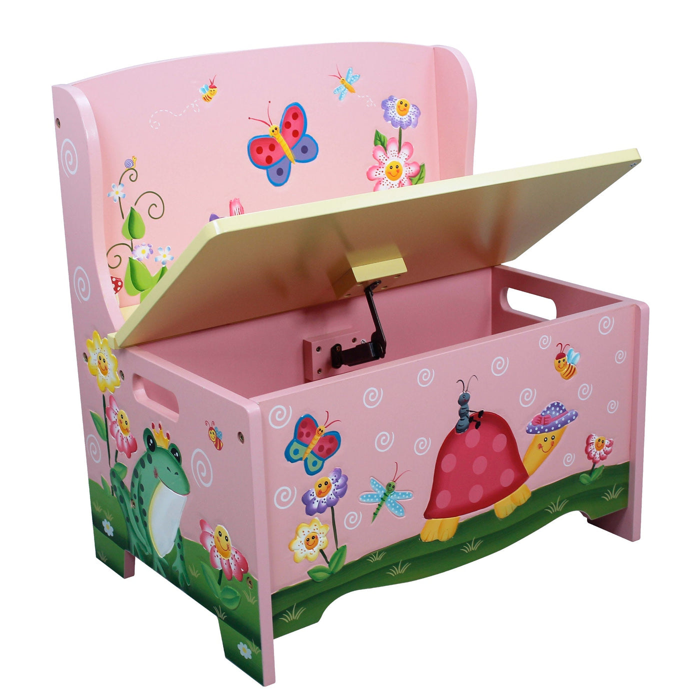 Fantasy Fields Magic Garden Kids Wooden Storage Bench, Pink