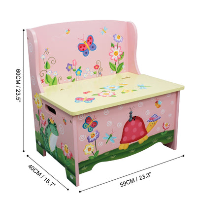 Fantasy Fields Magic Garden Kids Wooden Storage Bench, Pink